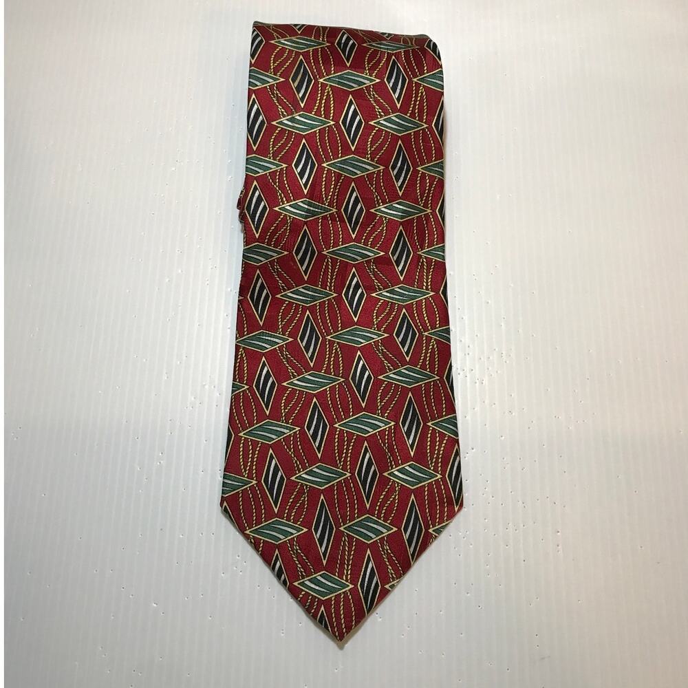 Evan-Picone Red Geometric Abstract Silk Classic Wide Necktie